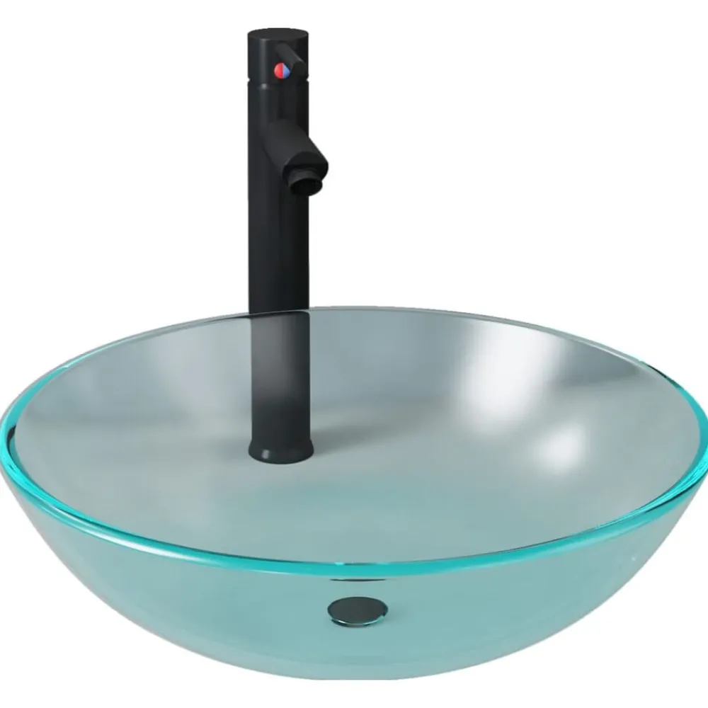 Plomberie-vidaXL Lavabo de bain avec robinet et drain à poussoir Verre trempé