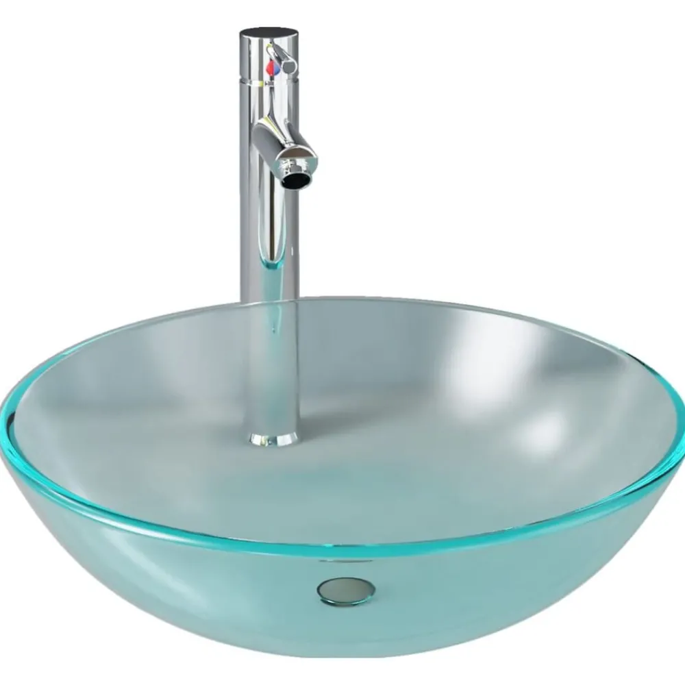 Plomberie-vidaXL Lavabo de bain avec robinet et drain à poussoir Verre trempé