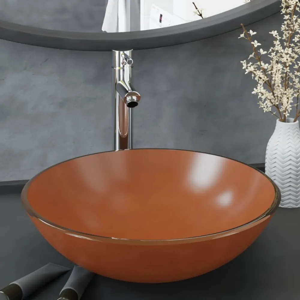 Plomberie-vidaXL Lavabo de bain avec robinet et drain à poussoir Verre trempé