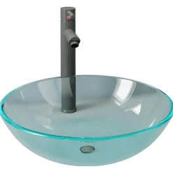 vidaXL Lavabo de bain avec robinet et drain à poussoir Verre trempé