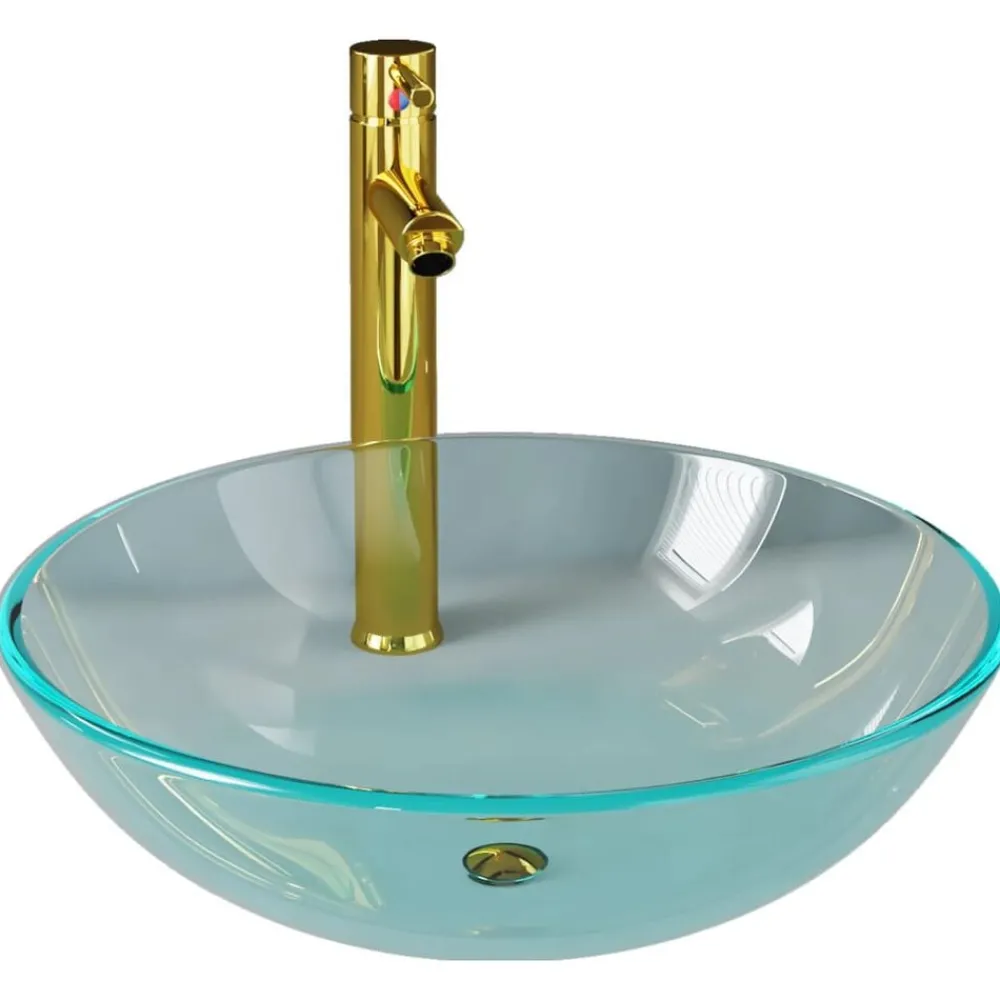 vidaXL Lavabo de bain avec robinet et drain à poussoir Verre trempé