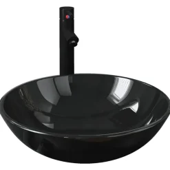 Plomberie-vidaXL Lavabo de bain avec robinet et drain à poussoir Verre trempé