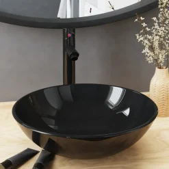 Plomberie-vidaXL Lavabo de bain avec robinet et drain à poussoir Verre trempé