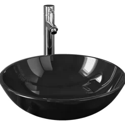 Plomberie-vidaXL Lavabo de bain avec robinet et drain à poussoir Verre trempé