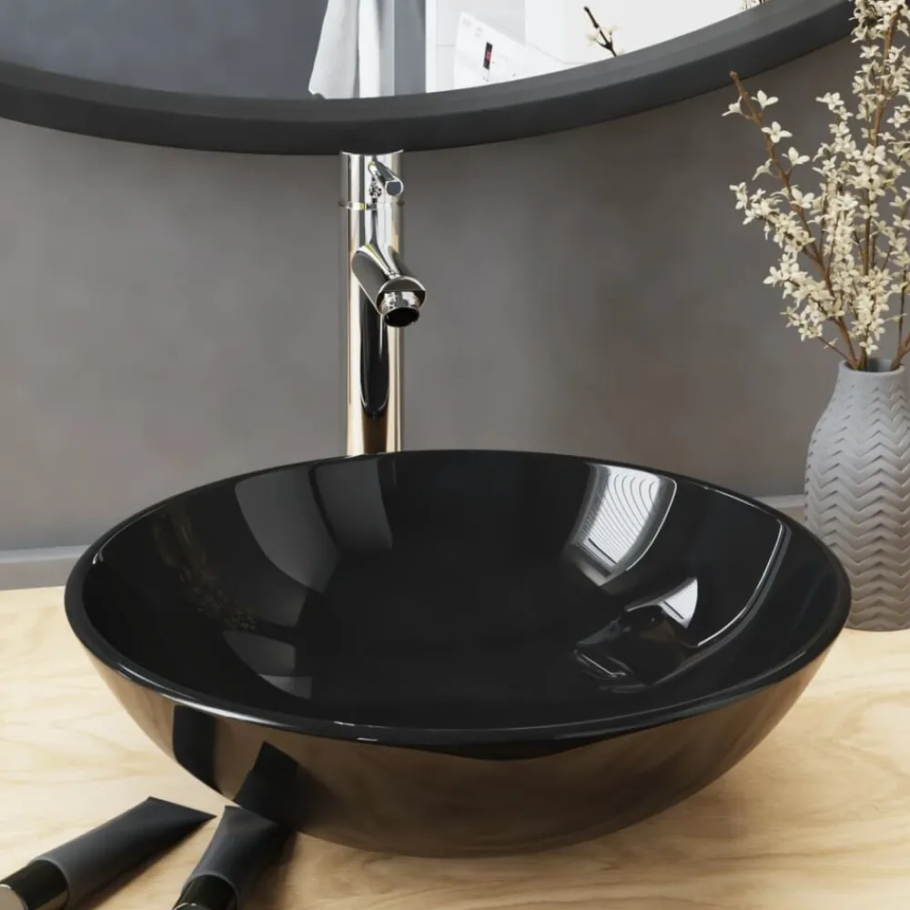 Plomberie-vidaXL Lavabo de bain avec robinet et drain à poussoir Verre trempé