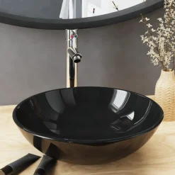 vidaXL Lavabo de bain avec robinet et drain à poussoir Verre trempé