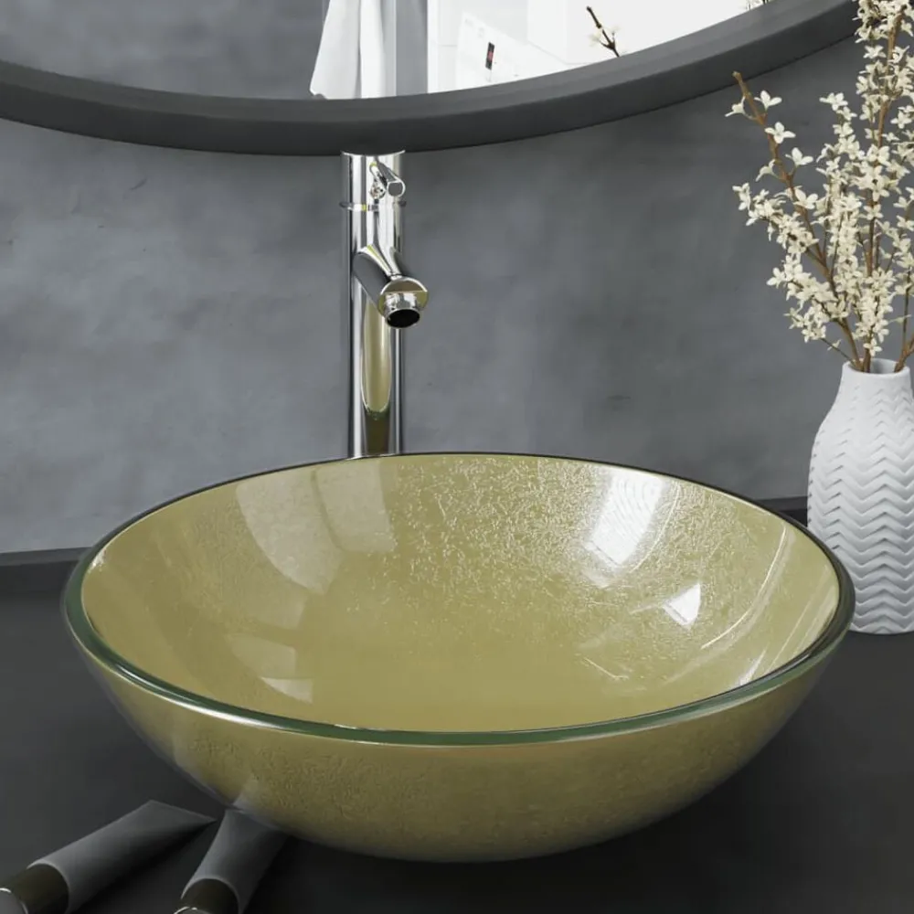 Plomberie-vidaXL Lavabo de bain avec robinet et drain à poussoir Verre trempé