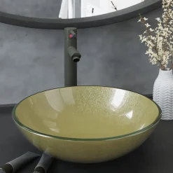 vidaXL Lavabo de bain avec robinet et drain à poussoir Verre trempé