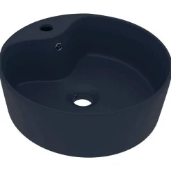 Plomberie-vidaXL Lavabo de luxe avec trop-plein 36x13cm Céramique bleu foncé mat