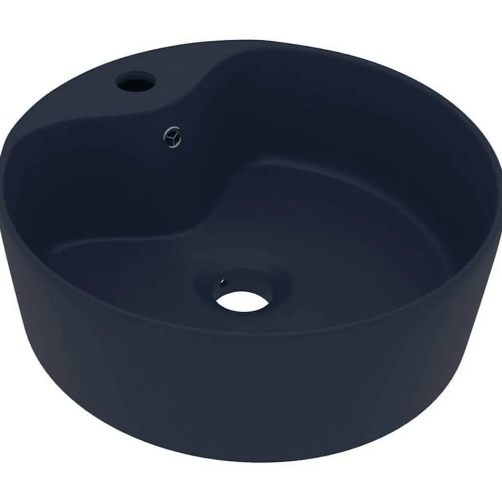 Plomberie-vidaXL Lavabo de luxe avec trop-plein 36x13cm Céramique bleu foncé mat