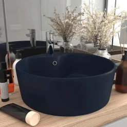 Plomberie-vidaXL Lavabo de luxe avec trop-plein 36x13cm Céramique bleu foncé mat