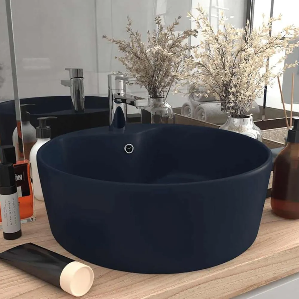 Plomberie-vidaXL Lavabo de luxe avec trop-plein 36x13cm Céramique bleu foncé mat