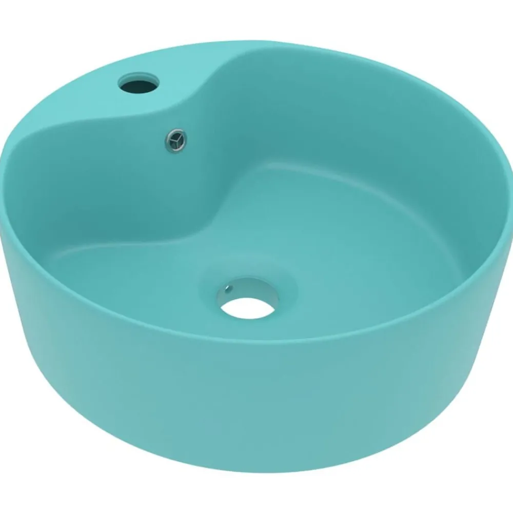 Plomberie-vidaXL Lavabo de luxe avec trop-plein 36x13cm Céramique vert clair mat