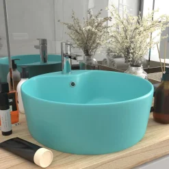 Plomberie-vidaXL Lavabo de luxe avec trop-plein 36x13cm Céramique vert clair mat