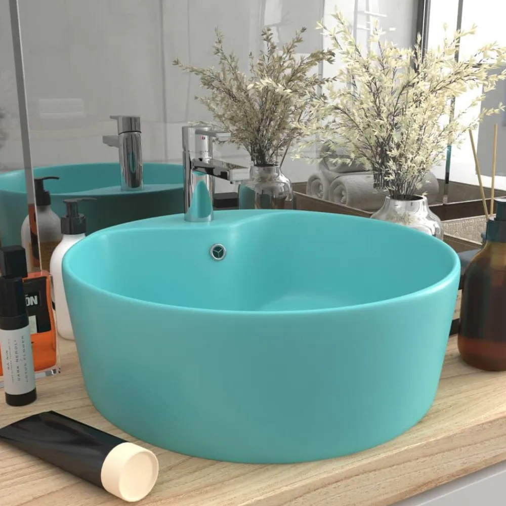 Plomberie-vidaXL Lavabo de luxe avec trop-plein 36x13cm Céramique vert clair mat