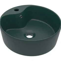 Plomberie-vidaXL Lavabo de luxe avec trop-plein 36x13cm Céramique vert foncé mat