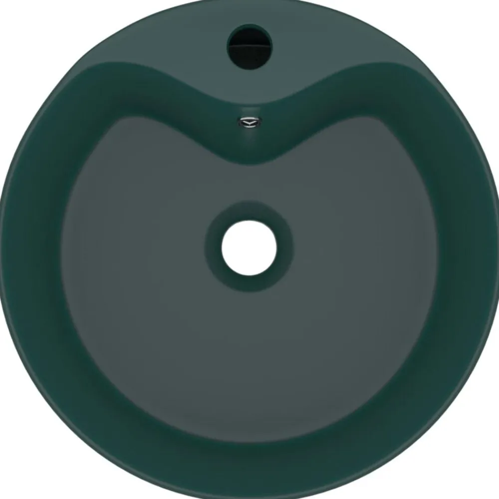 Plomberie-vidaXL Lavabo de luxe avec trop-plein 36x13cm Céramique vert foncé mat