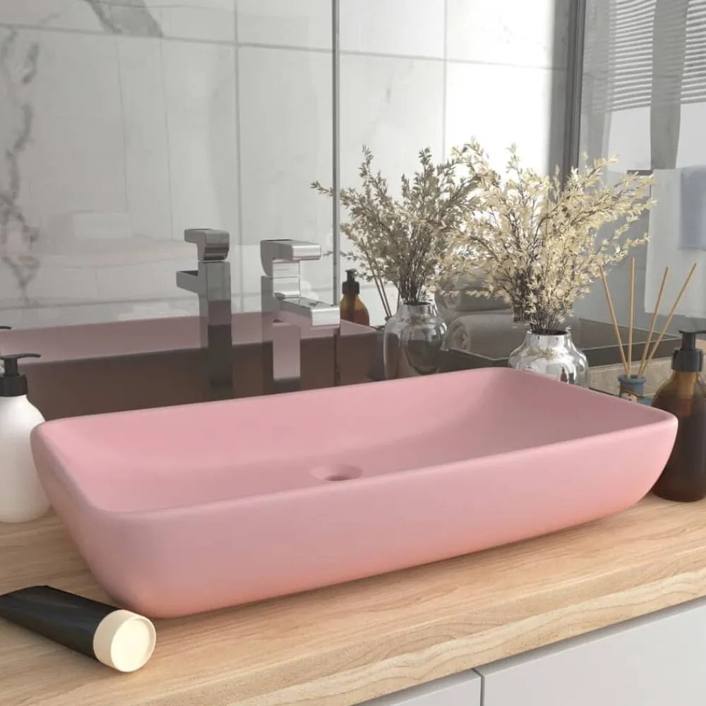 Plomberie-vidaXL Lavabo de luxe rectangulaire 71x38 cm Céramique rose mat