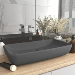 Plomberie-vidaXL Lavabo de luxe rectangulaire 71x38 cm Céramique gris foncé mat