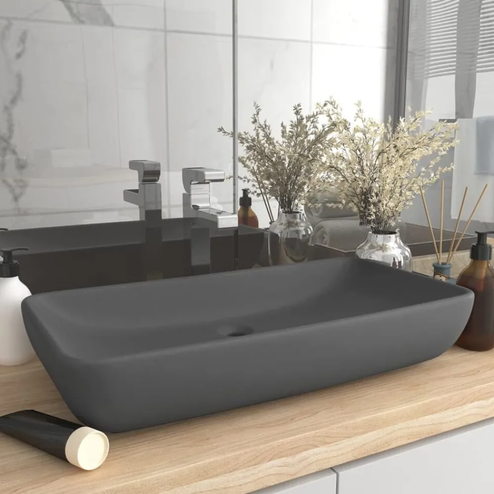Plomberie-vidaXL Lavabo de luxe rectangulaire 71x38 cm Céramique gris foncé mat
