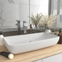 Plomberie-vidaXL Lavabo de luxe rectangulaire 71x38 cm Céramique blanc mat