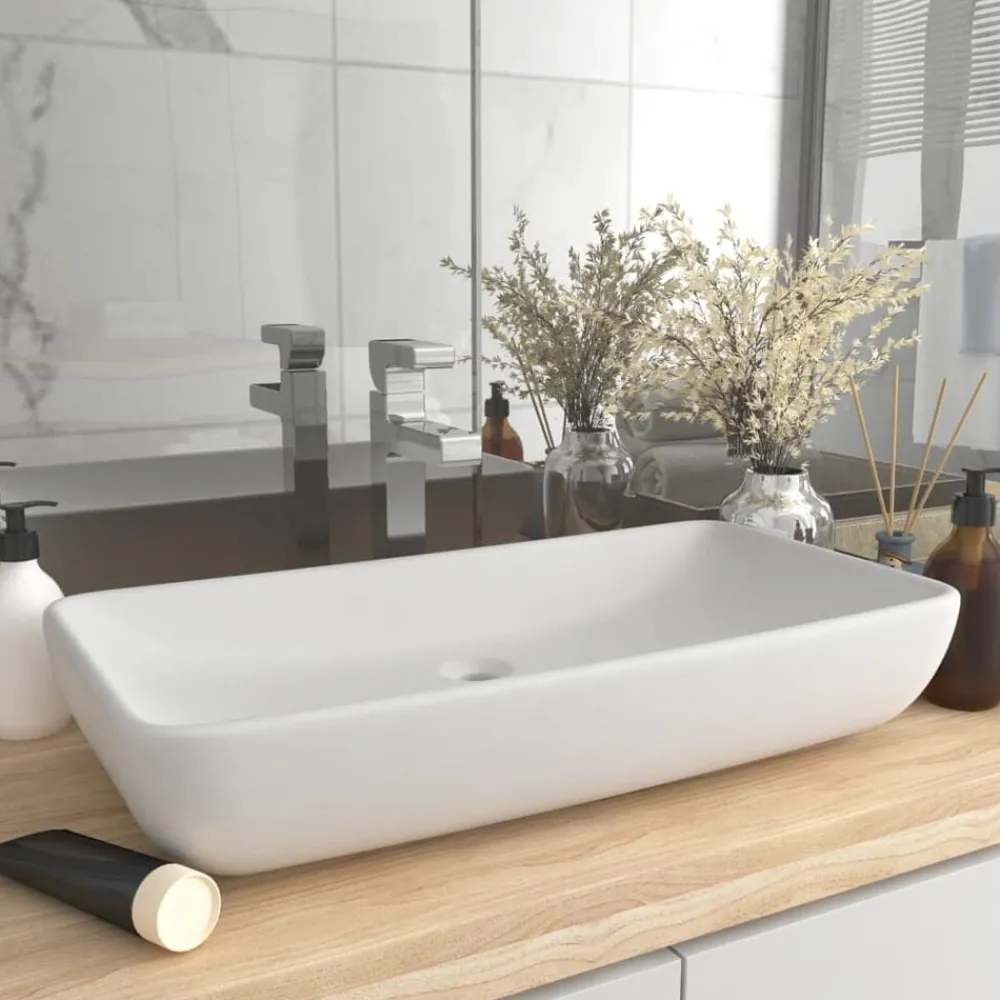 Plomberie-vidaXL Lavabo de luxe rectangulaire 71x38 cm Céramique blanc mat