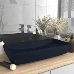 Plomberie-vidaXL Lavabo de luxe rectangulaire 71x38 cm Céramique bleu foncé mat