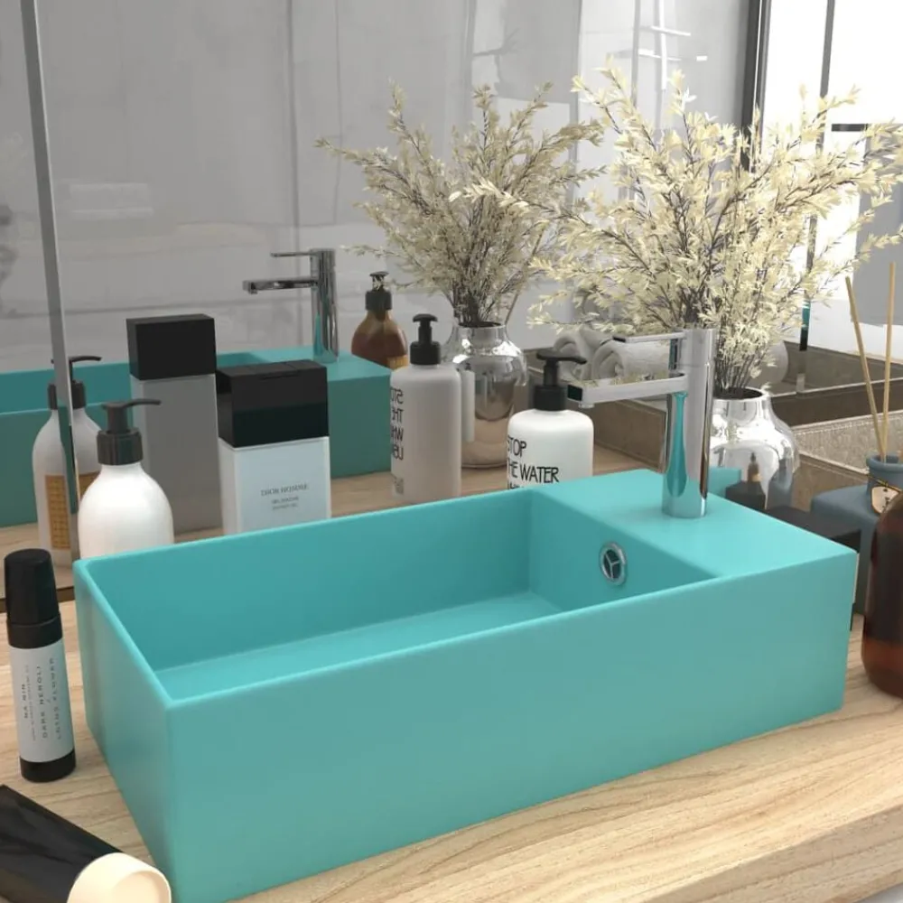 Plomberie-vidaXL Lavabo de salle de bain avec trop-plein Céramique Vert clair