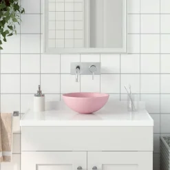 Plomberie-vidaXL Lavabo de salle de bain Céramique Rond rose mat