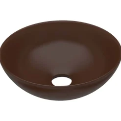 vidaXL Lavabo de salle de bain Céramique Marron Rond