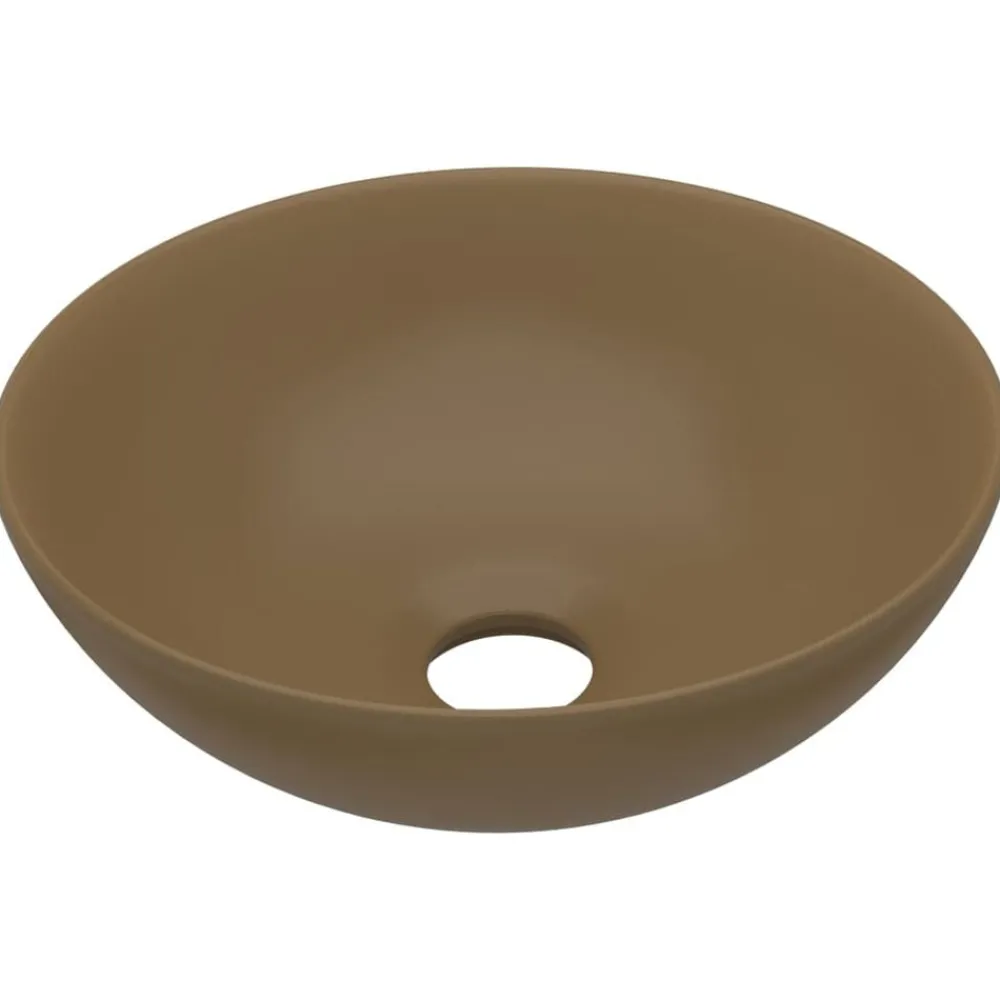Plomberie-vidaXL Lavabo de salle de bain Céramique Crème mat Rond crème mat