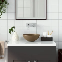 Plomberie-vidaXL Lavabo de salle de bain Céramique Crème mat Rond cr&egrave;me mat