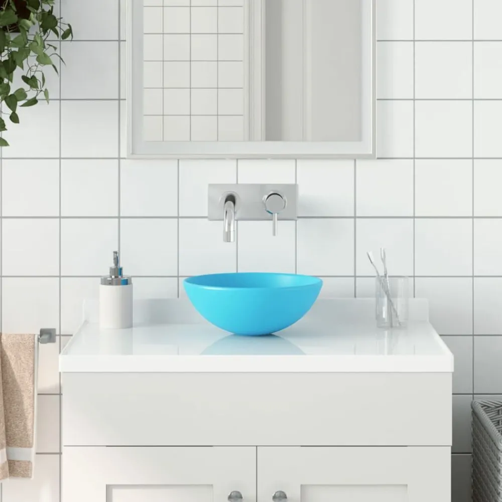 Plomberie-vidaXL Lavabo de salle de bain Céramique Vert Rond Vert clair