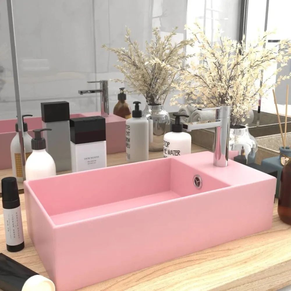Plomberie-vidaXL Lavabo de salle de bain avec trop-plein Céramique Rose