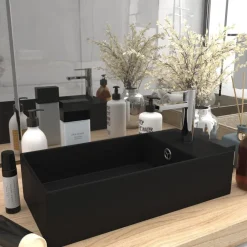 Plomberie-vidaXL Lavabo de salle de bain avec trop-plein Céramique mat Noir