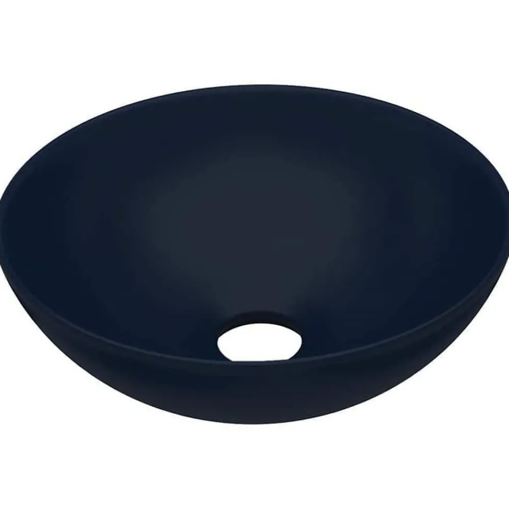 Plomberie-vidaXL Lavabo de salle de bain Céramique Rond Bleu foncé