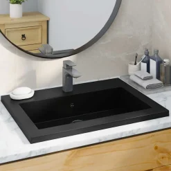 Plomberie-vidaXL Lavabo en granit 600 x 450 x 120 mm Noir