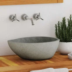 vidaXL Lavabo en pierre de rivière Ovale (37-46)x(29-36) cm