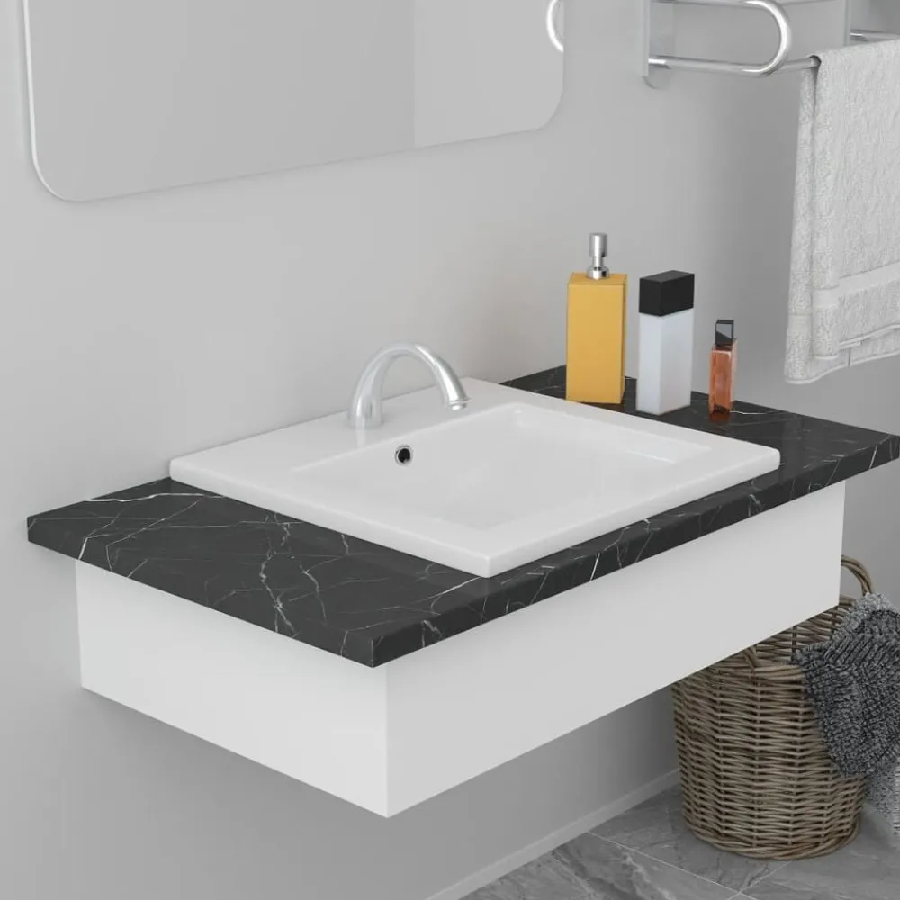 vidaXL Lavabo encastré 42 x 39 x 18 cm Céramique Blanc