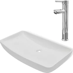 vidaXL Lavabo et mitigeur Céramique Rectangulaire Blanc