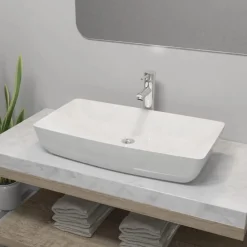 vidaXL Lavabo et mitigeur Céramique Rectangulaire Blanc