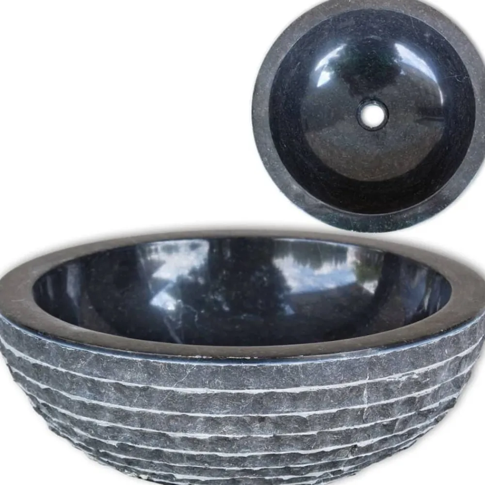 Plomberie-vidaXL Lavabo Marbre 40 cm Noir