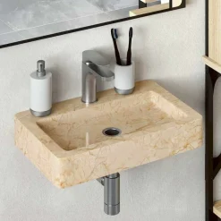 Plomberie-vidaXL Lavabo mural crème 38x24x6,5 cm marbre Cr&egrave;me