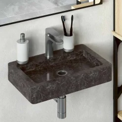 Plomberie-vidaXL Lavabo mural 38x24x6,5 cm marbre Noir