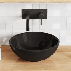 Plomberie-vidaXL Lavabo brillant Ø28x10 cm céramique Noir