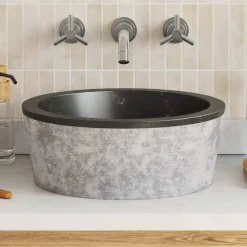 Plomberie-vidaXL Lavabo Ø40x15 cm Marbre Noir