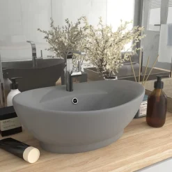 vidaXL Lavabo ovale à trop-plein 58,5x39 cm Céramique