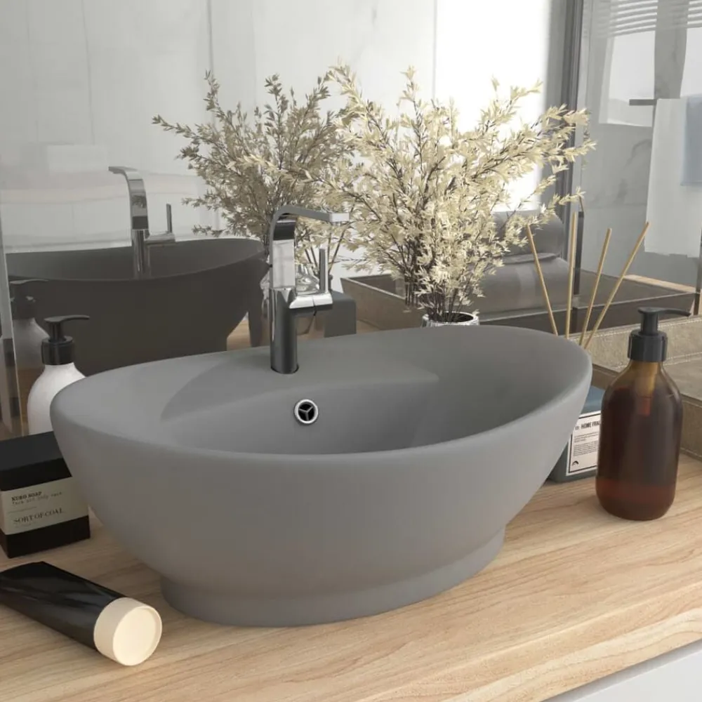 vidaXL Lavabo ovale à trop-plein 58,5x39 cm Céramique