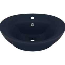 Plomberie-vidaXL Lavabo ovale à trop-plein 58,5x39 cm Céramique bleu foncé mat