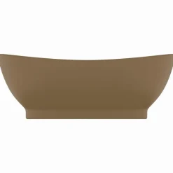 Plomberie-vidaXL Lavabo ovale de luxe à trop-plein Crème mat 58,5x39cm Céramique cr&egrave;me mat